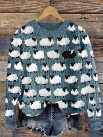 Marta - Pull tricoté en laine de mouton floue vintage et douillette